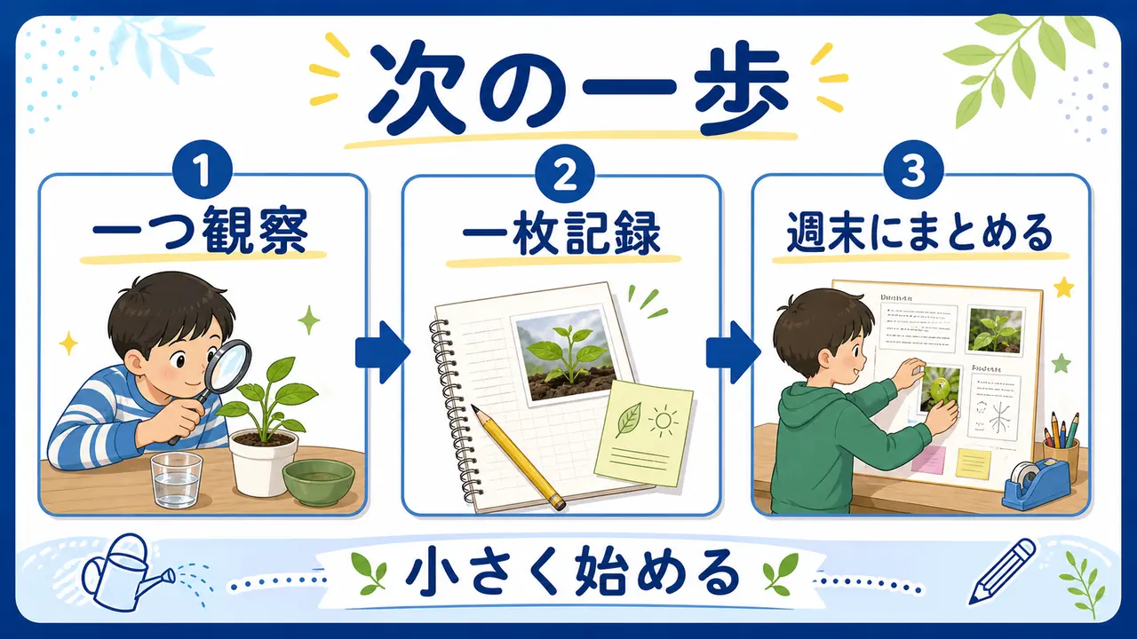 自由研究を一つ観察、一枚記録、週末にまとめる流れで小さく始める図