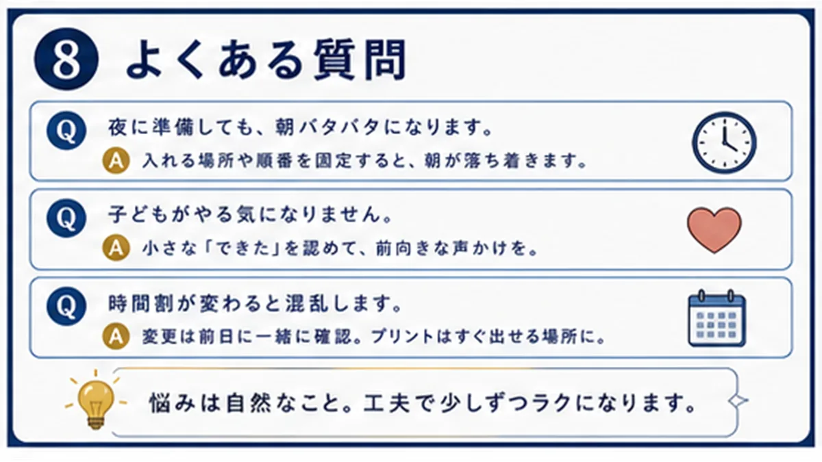 時間割と持ち物準備の質問を整理する図
