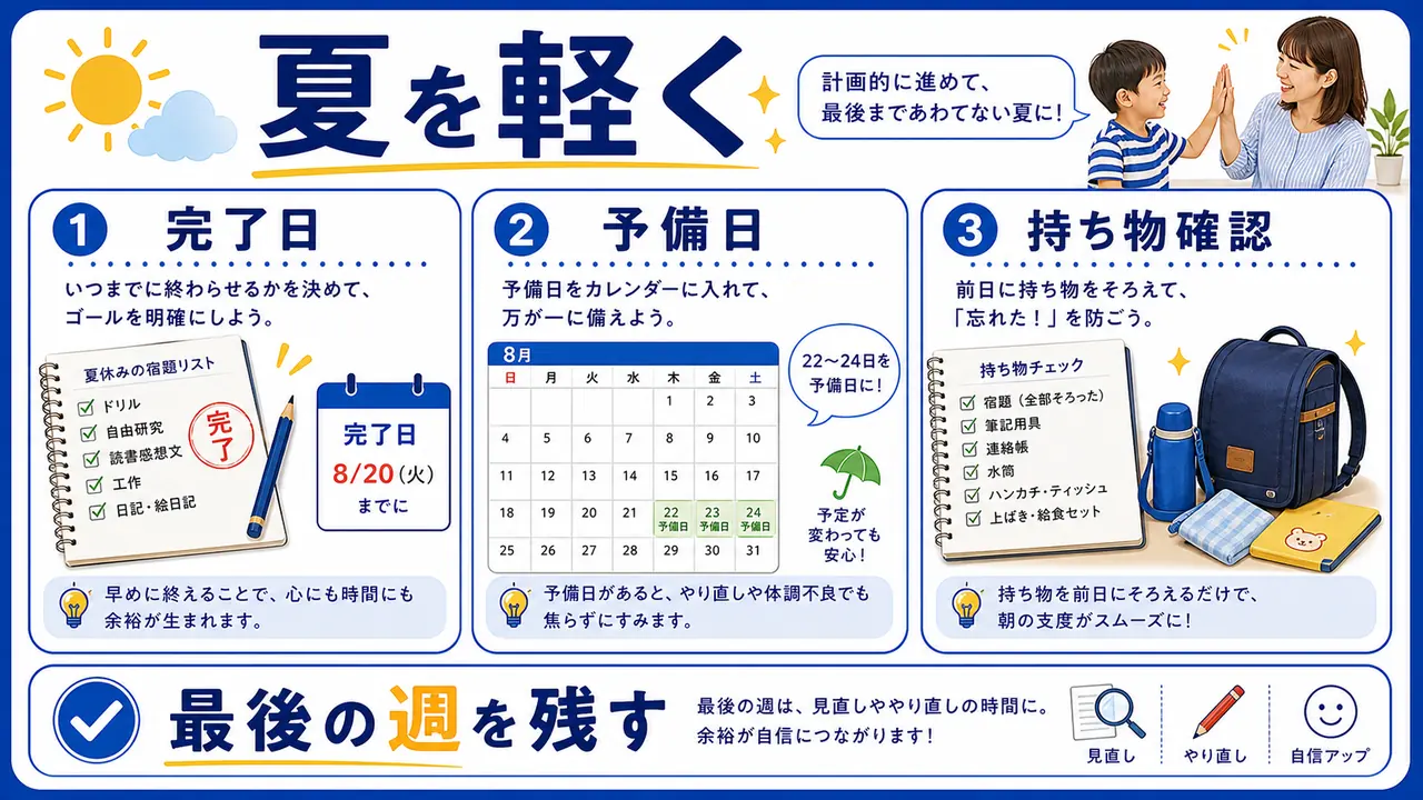 夏休み宿題の完了日を決めるまとめ図