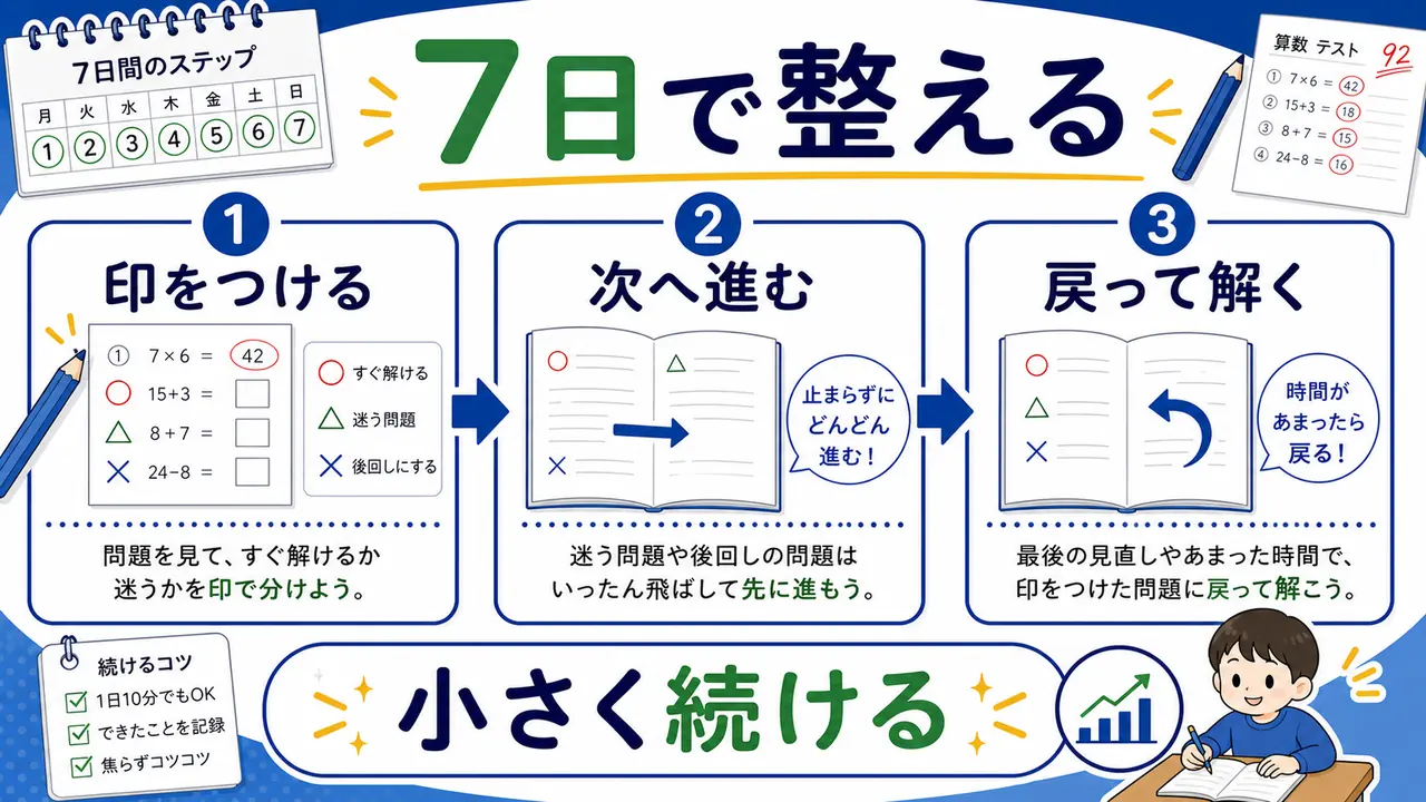 テスト時間の使い方を7日間で整える図