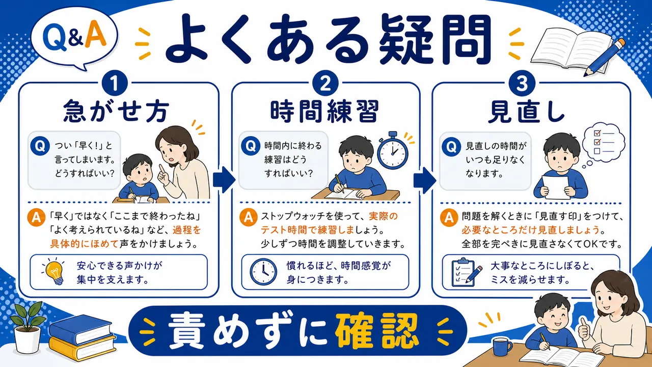 小学生のテスト時間でよくある質問を整理する図
