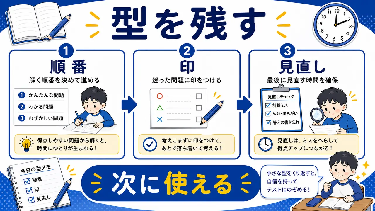 小学生が解く順番と見直しの型を残すまとめ図