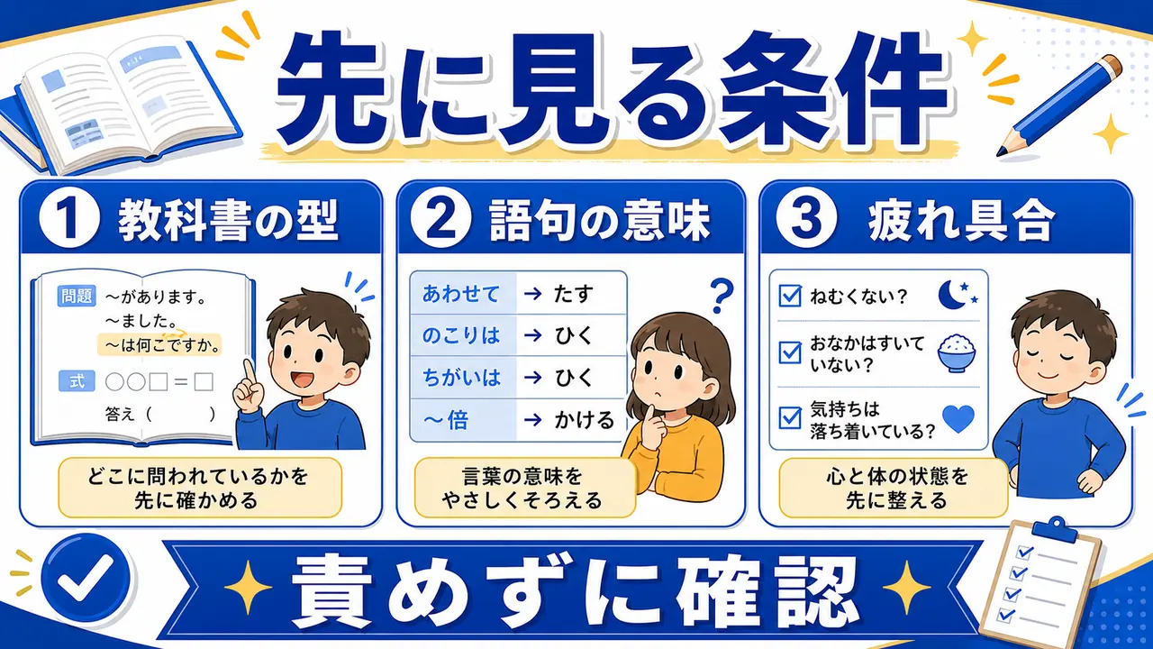 教科書の型、語句の意味、疲れ具合を確認する図