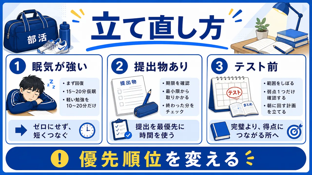眠い、提出物がある、テスト前の状況別に選ぶ図