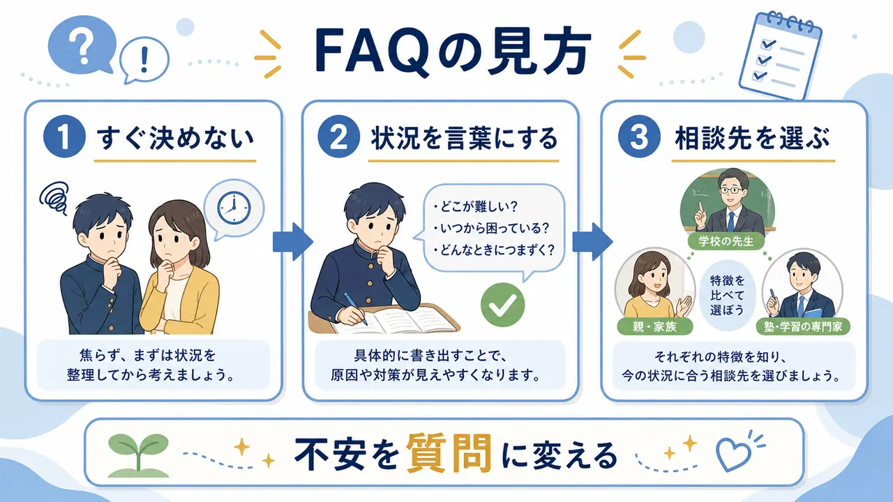 授業についていけない中高生の不安を質問に分けて整理する図