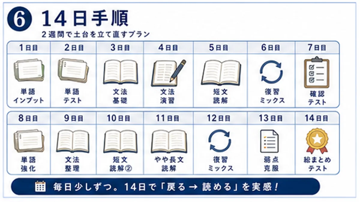 古文を7日間で戻す学習手順図