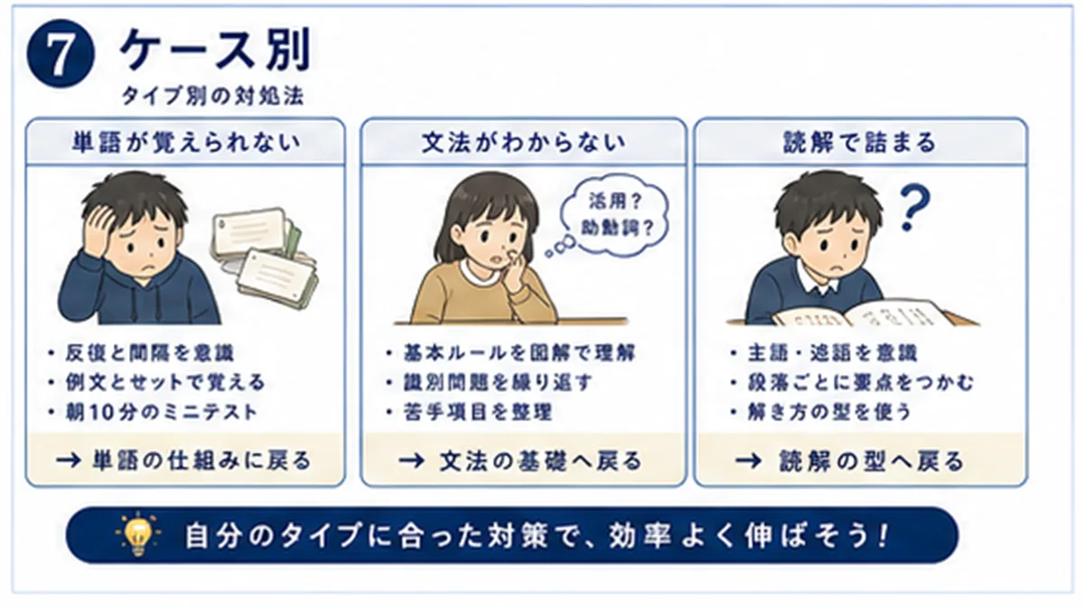定期テスト前、受験前、授業不明のケース別図