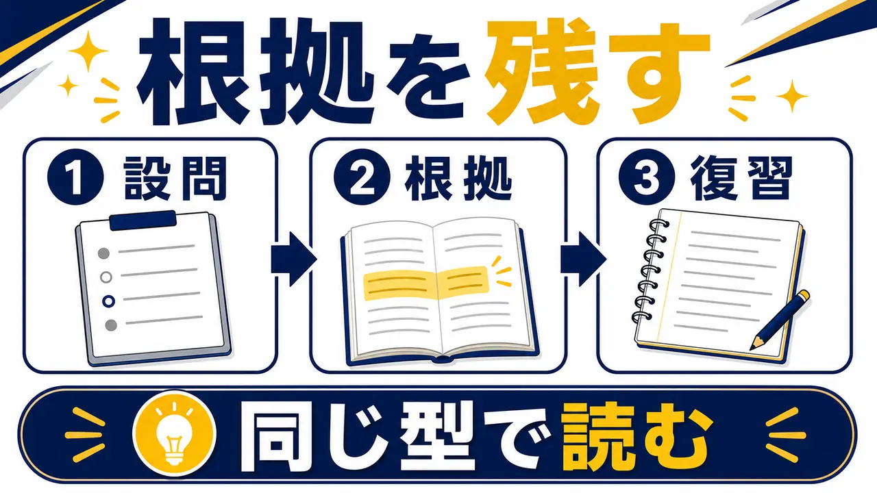 英語長文の根拠に印を残して復習するまとめ図