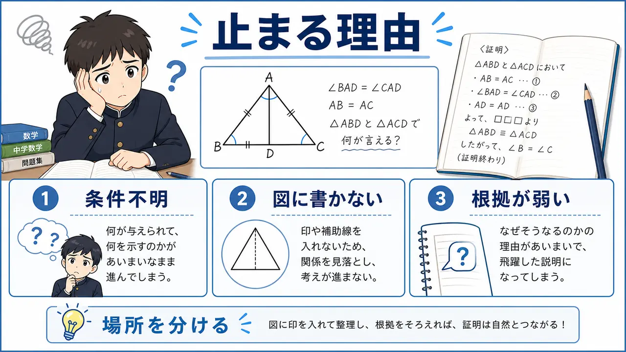 条件、図、根拠、答案のつまずきを分ける図