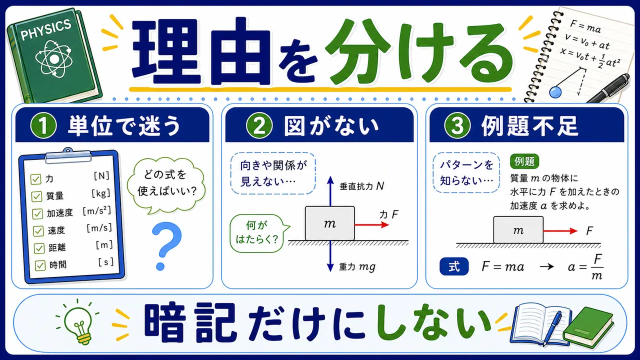 単位、図、条件、基本問題の不足を分ける図