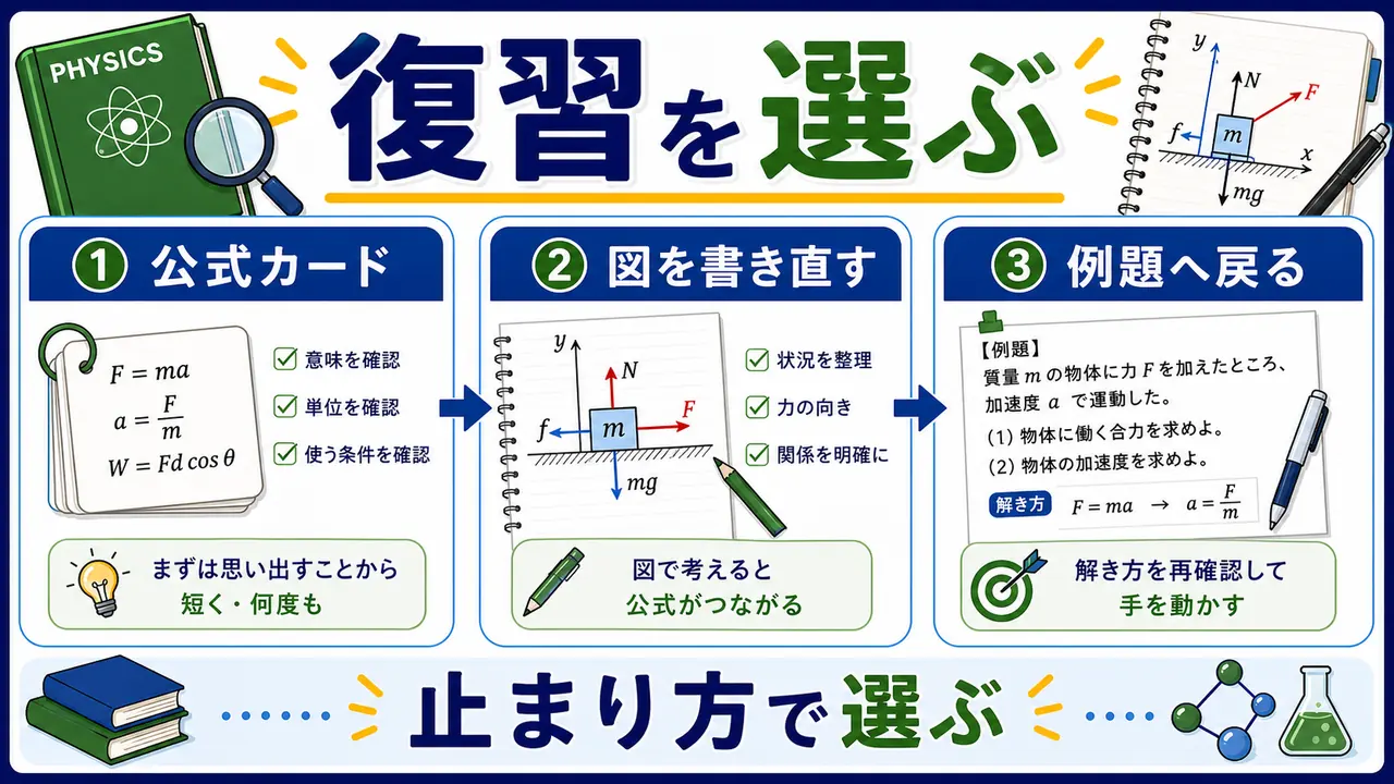公式カード、図解、例題、質問を比べる図