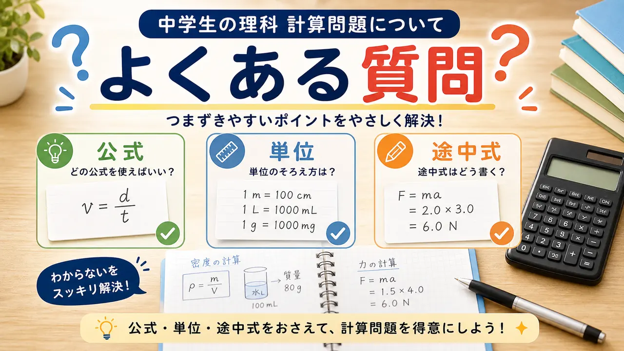 理科の計算問題でよくある質問を整理する図