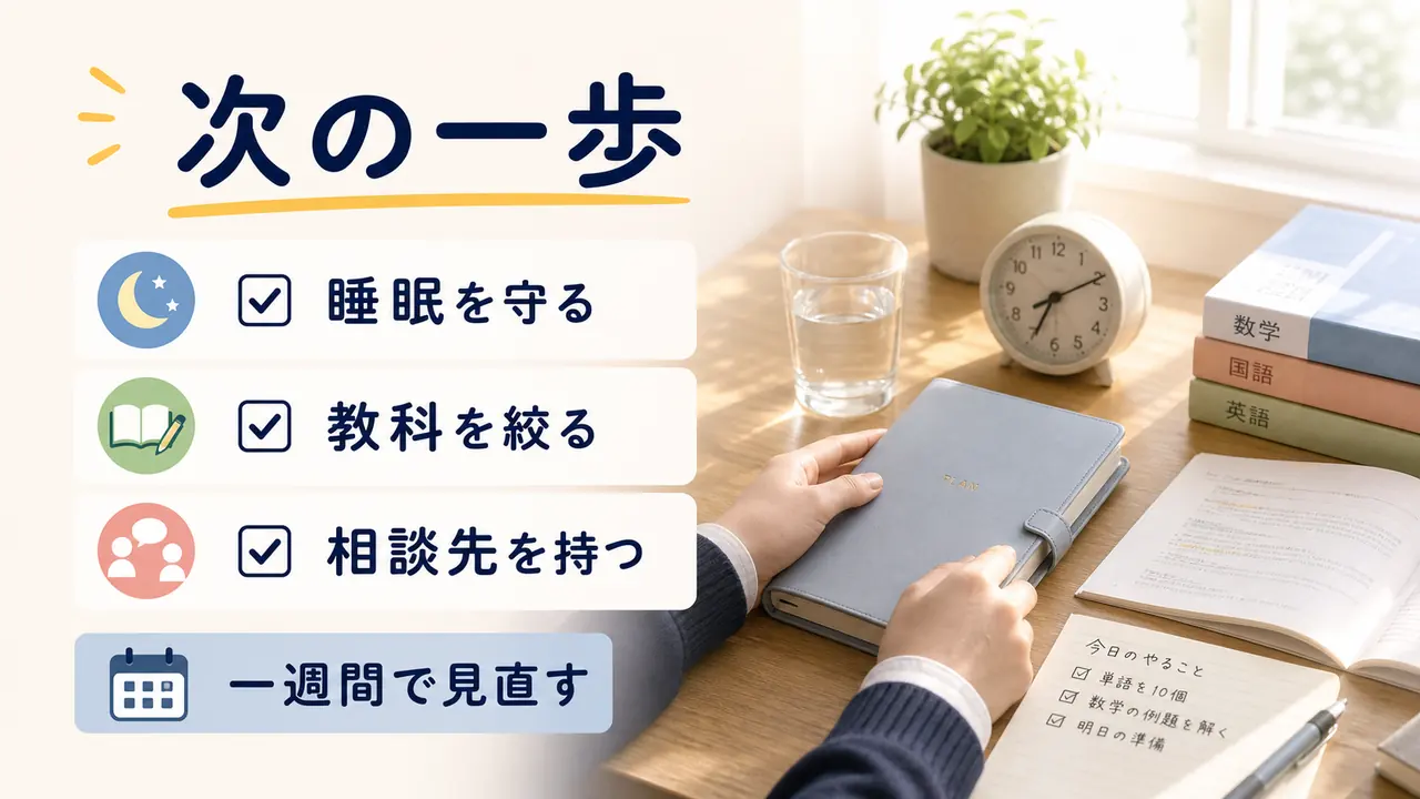 睡眠を守りながら勉強を立て直す次の一歩を示した画像