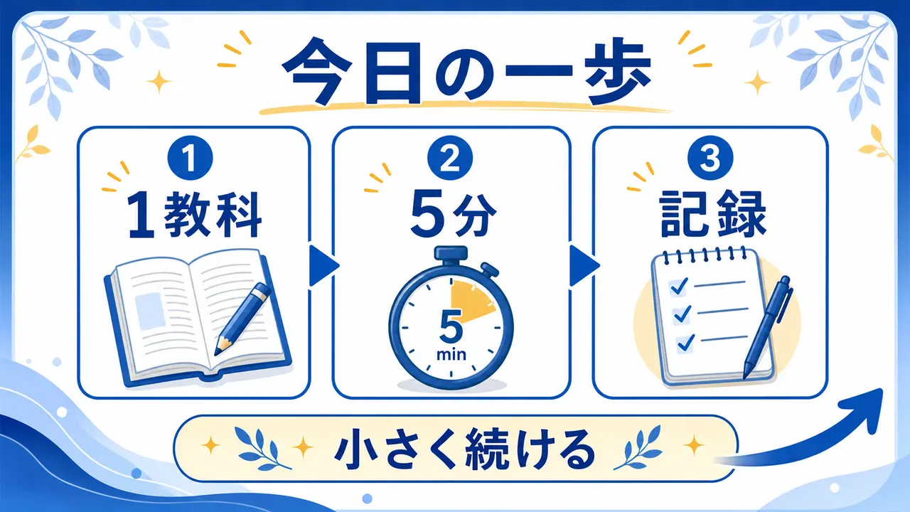 勉強のやる気がなくても1教科5分記録から小さく続けるまとめ図