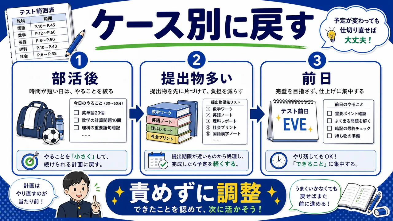 部活、提出物、苦手、前日のケースを整理する図