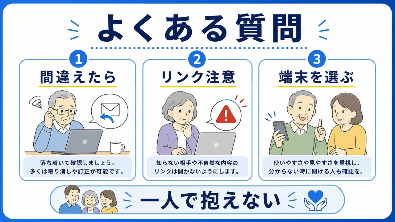 シニアのメール練習でよくある質問を整理する図