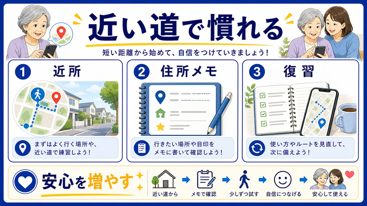 近所の徒歩ルートを確認するまとめ図