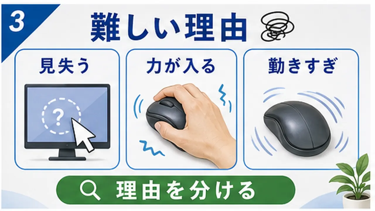 矢印を見失う、力が入る、動きすぎる理由を分ける図