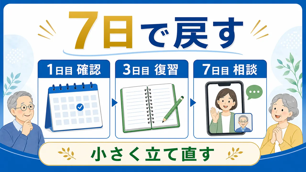 オンライン講座を7日で小さく立て直す手順の図