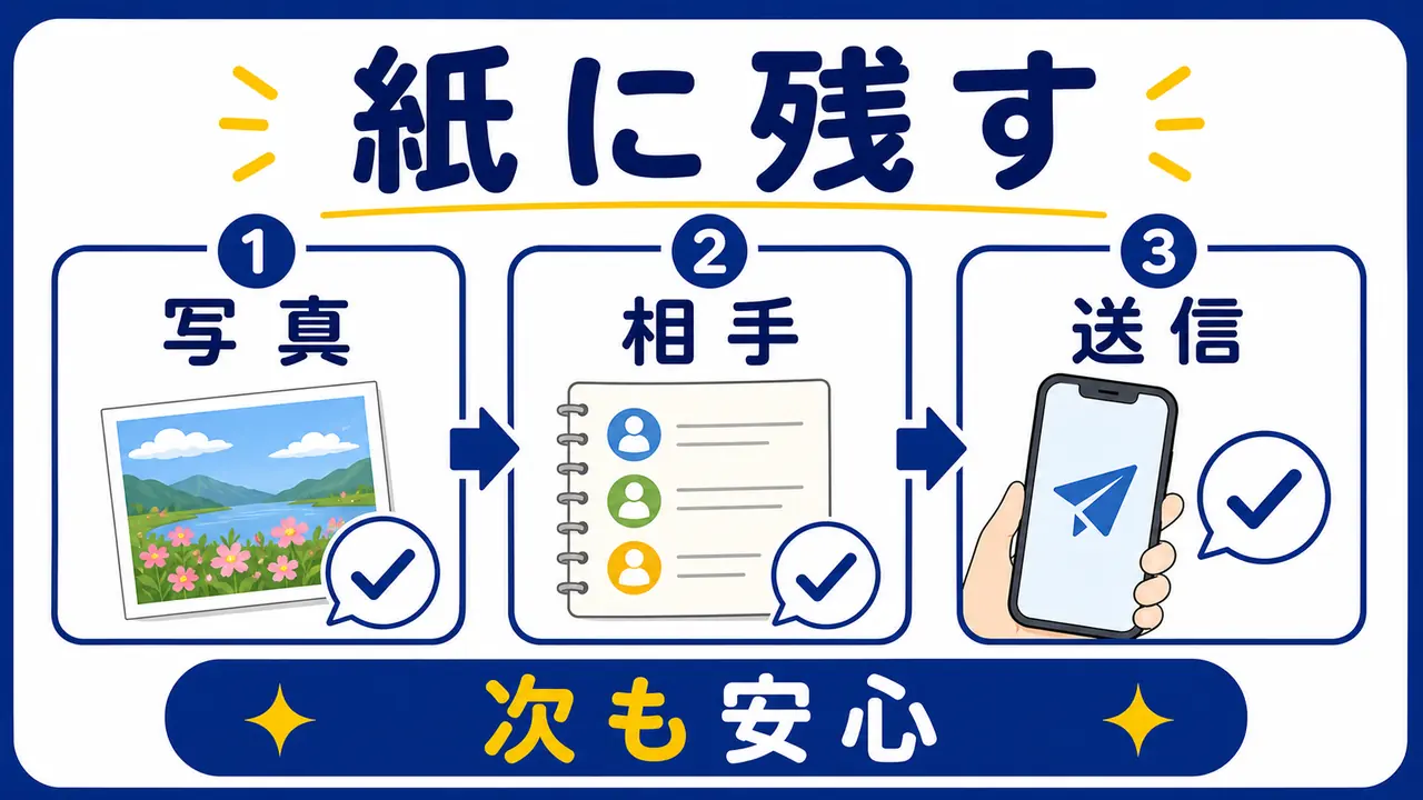 写真送信の確認順を紙に残すまとめ図