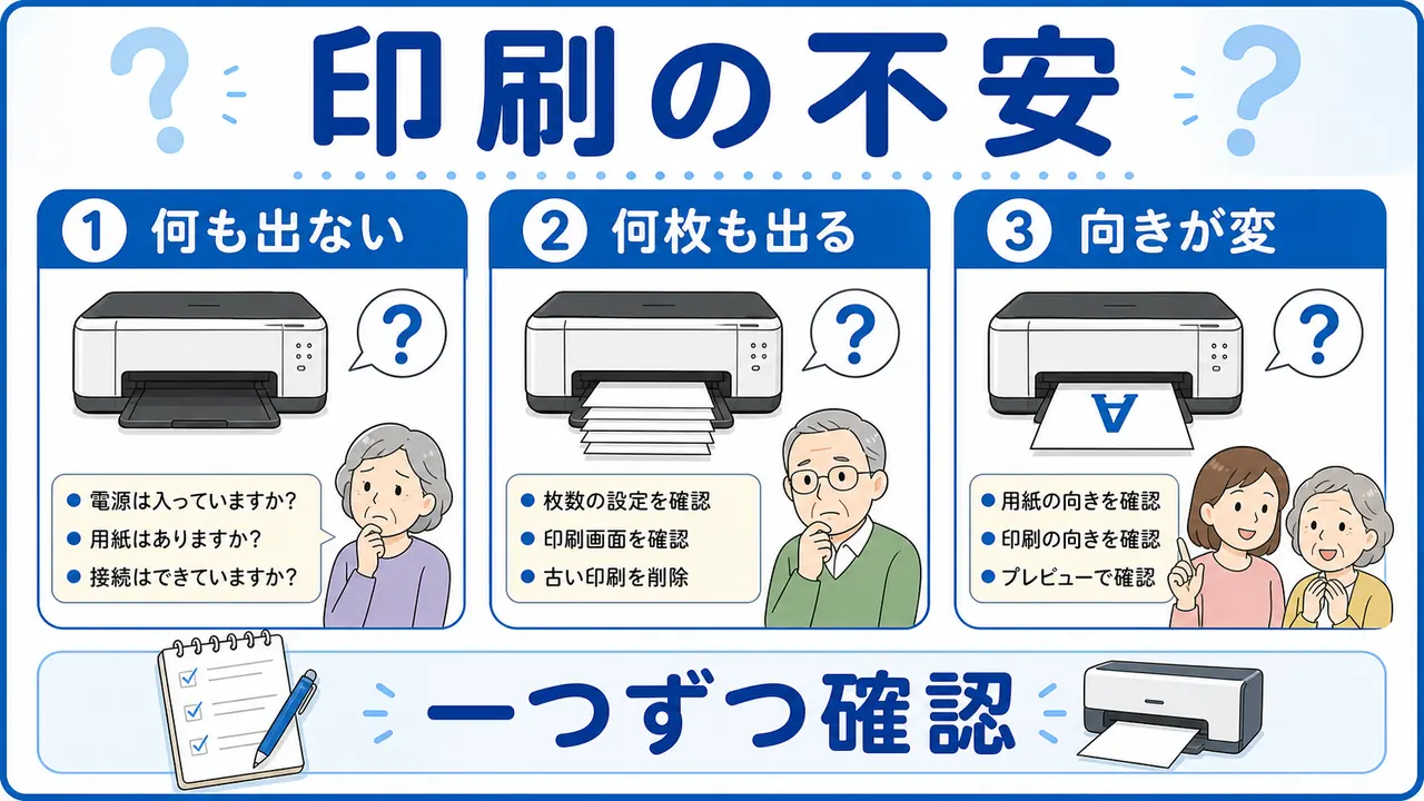 プリンター印刷のよくある不安を整理する図