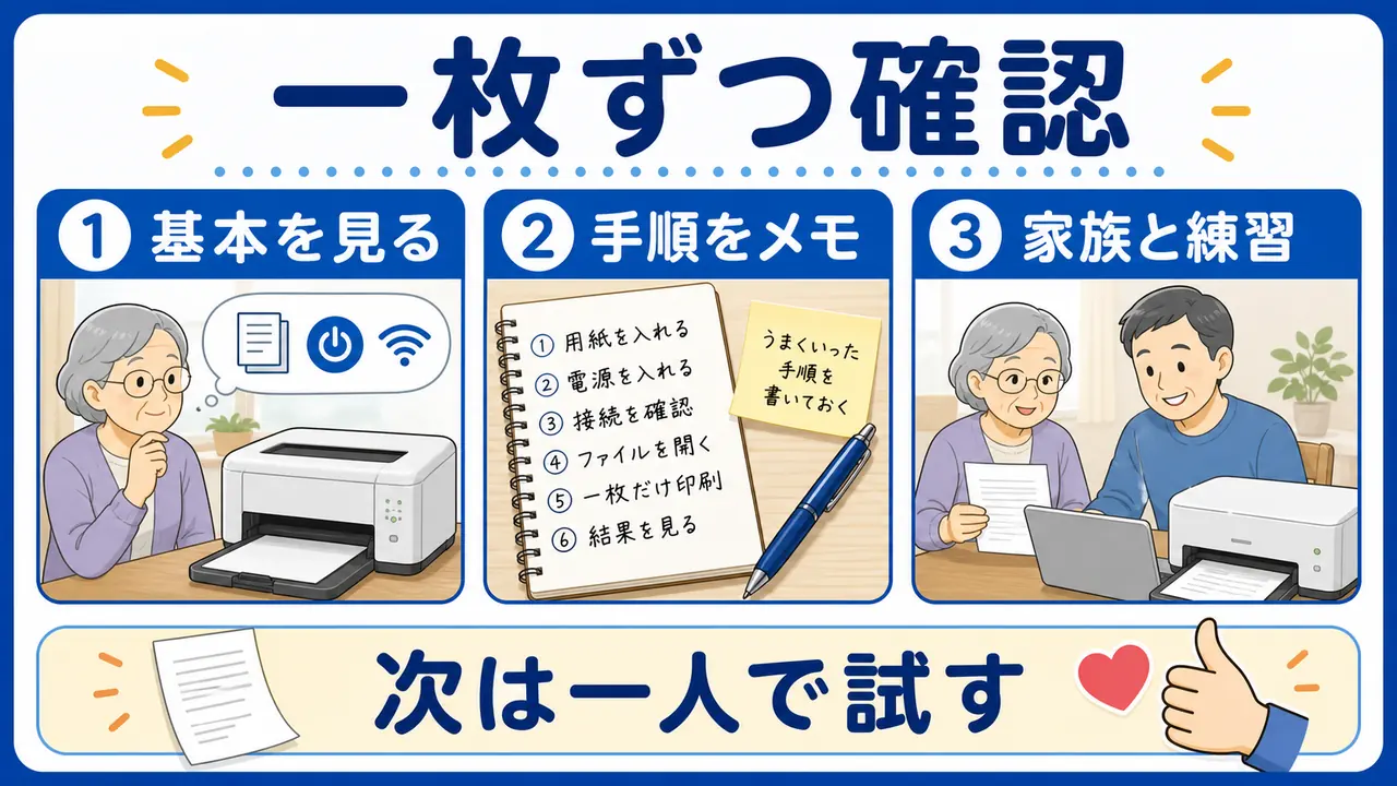 一枚ずつ印刷して手順をメモする図