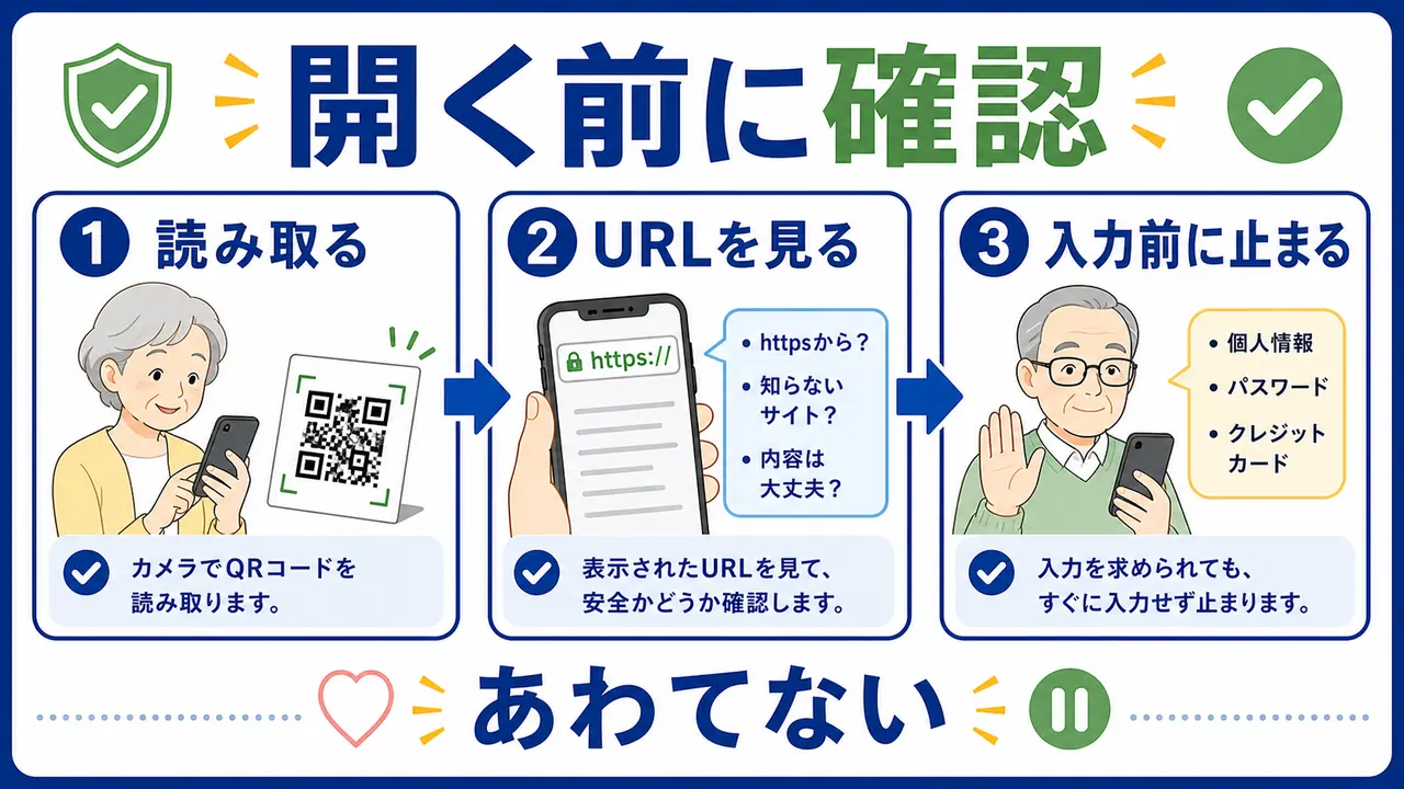 QRコードを読み取り前後で安全確認する図