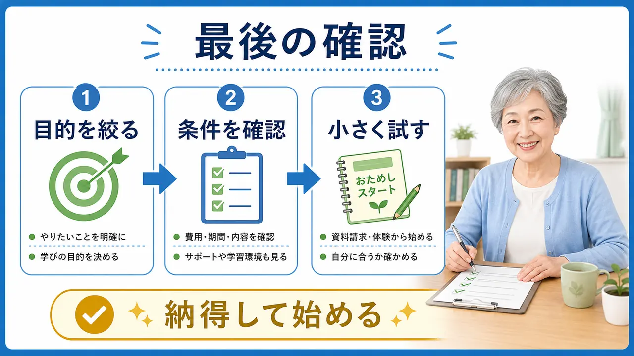 通信講座を目的、条件、小さな試し方で確認してから始める図