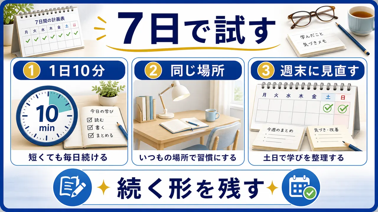 1日10分から7日間試して学びを続ける手順