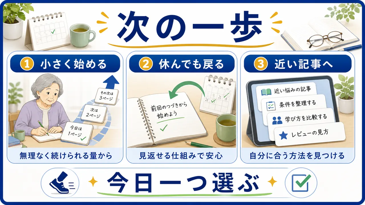 小さく始めて休んでも戻れるシニアの学びの次の一歩