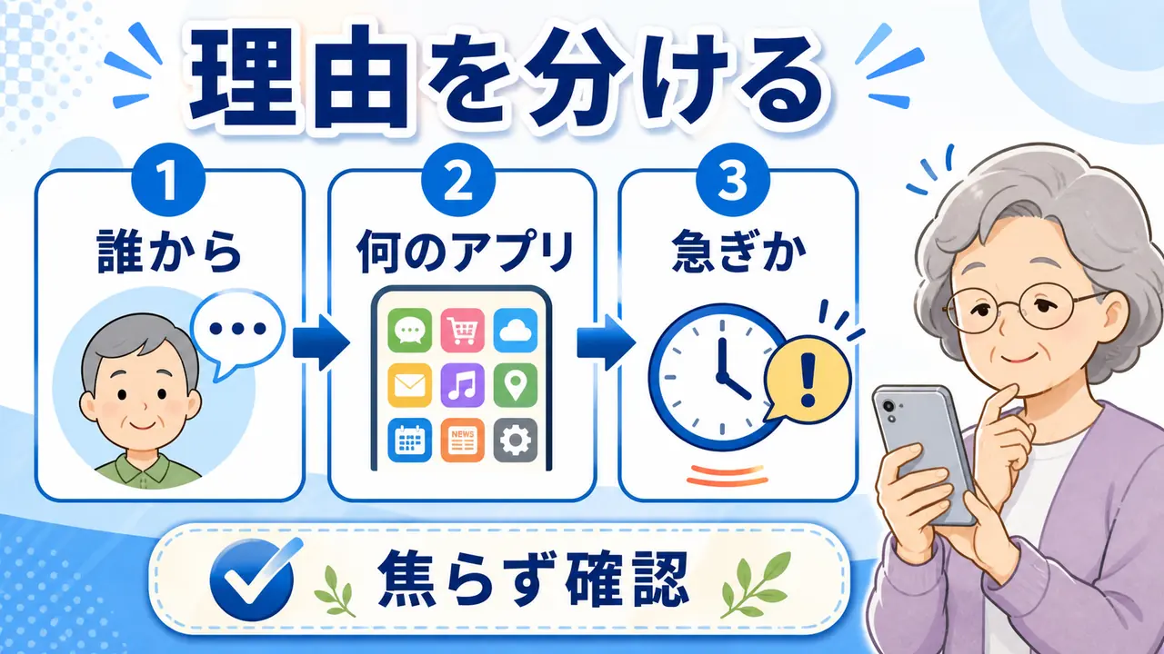 連絡、予定、広告、認証の通知が混ざる理由を示す図