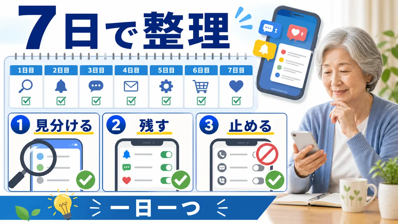 スマホ通知を7日間で整理する手順の図