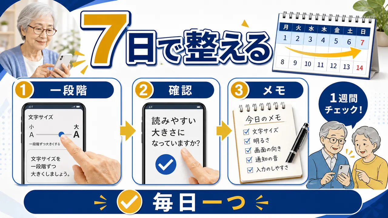 スマホの読みやすさを7日間で整える手順図