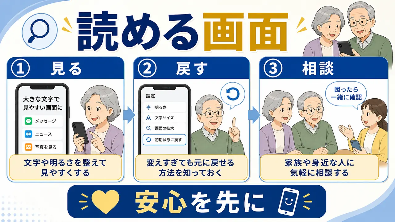 読める画面を作ってスマホ操作を安心にするまとめ図